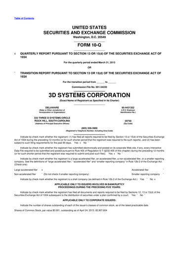 Vorschaubild 3D Systems 10-Q Quartalsbericht 2013 