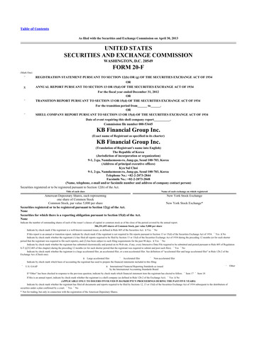 Thumbnail KB Financial Group 20-F Annual Report 