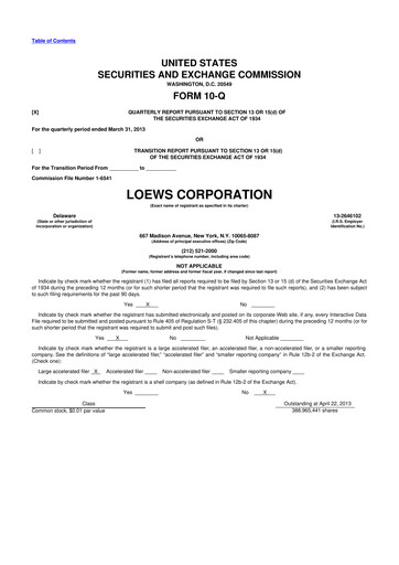 Thumbnail Loews Corporation
 10-Q Quarterly Report FY2013 