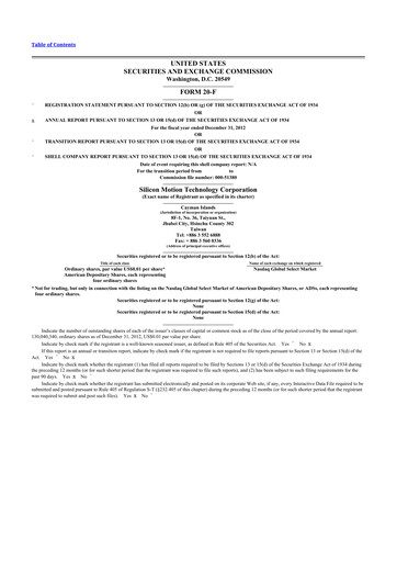 Thumbnail Silicon Motion
 20-F Annual Report 