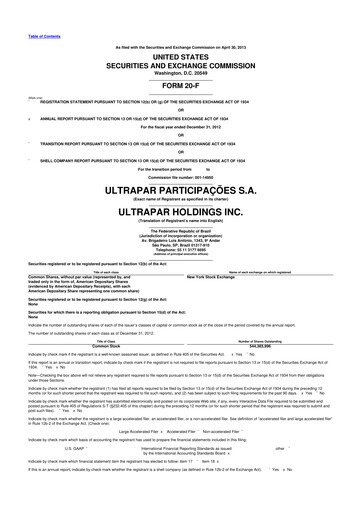 Thumbnail Ultrapar Participacoes 20-F Annual Report 