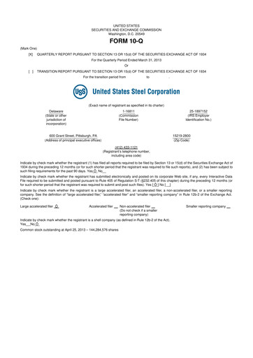 Thumbnail U.S. Steel
 10-Q Quarterly Report FY2013 