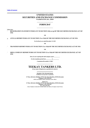 Thumbnail Teekay Tankers 20-F Annual Report 2012