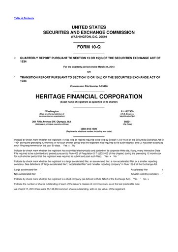 Thumbnail Heritage Financial 10-Q Quarterly Report FY2013 