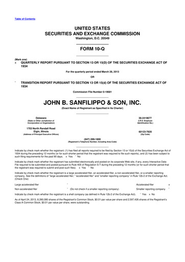 Thumbnail John B. Sanfilippo & Son 10-Q Quarterly Report FY2013 