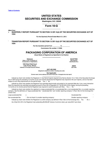 Thumbnail Packaging Corporation of America
 10-Q Quarterly Report FY2013 
