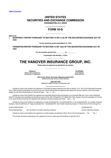 Thumbnail Hanover Insurance Group 10-Q Quarterly Report FY 