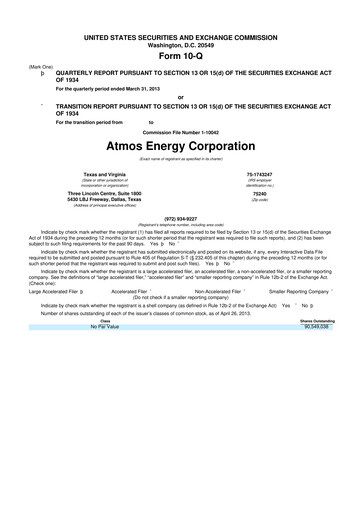 Thumbnail Atmos Energy 10-Q Quarterly Report FY2013 