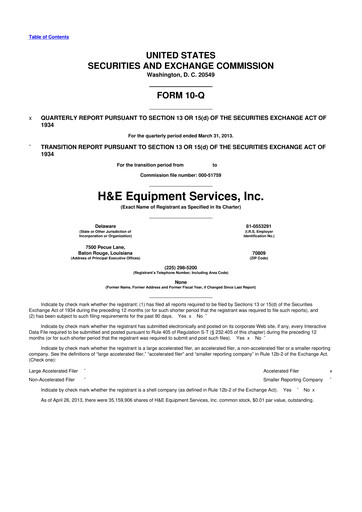 Thumbnail H&E Equipment Services 10-Q Quarterly Report FY 