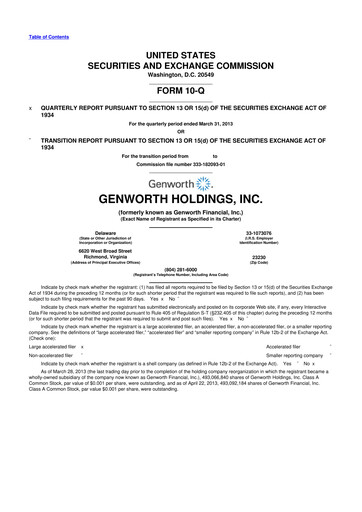 Thumbnail Genworth Financial
 10-Q Quarterly Report FY2013 