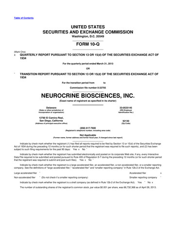 Thumbnail Neurocrine Biosciences
 10-Q Quarterly Report FY2013 