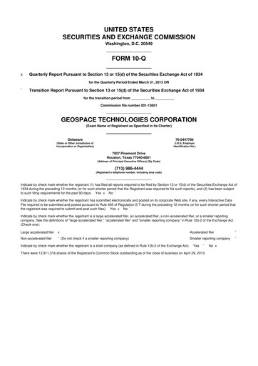 Thumbnail Geospace Technologies
 10-Q Quarterly Report FY2013 