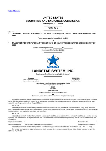 Miniature Landstar System
 10-Q Rapport trimestriel 2013 