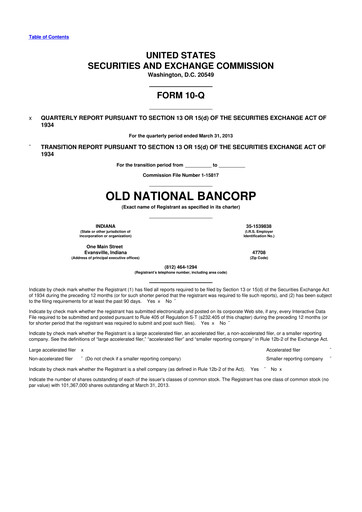 Miniature Old National Bank
 10-Q Rapport trimestriel 2013 