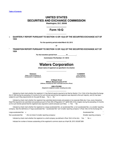Thumbnail Waters Corporation 10-Q Quarterly Report FY2013 