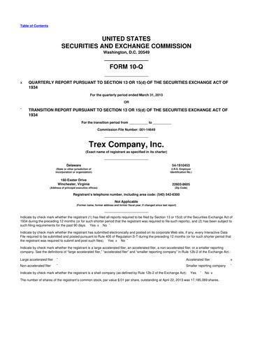 Miniature Trex 10-Q Rapport trimestriel 2013 