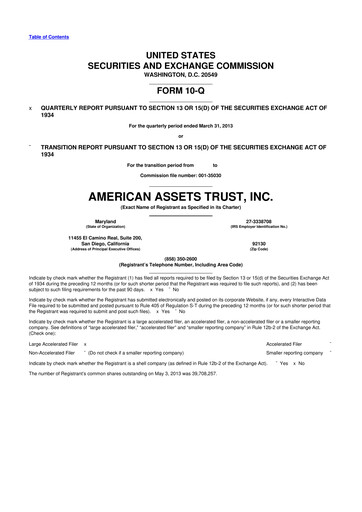 Thumbnail American Assets Trust
 10-Q Quarterly Report FY2013 
