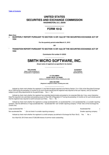 Miniature Smith Micro Software
 10-Q Rapport trimestriel 2013 