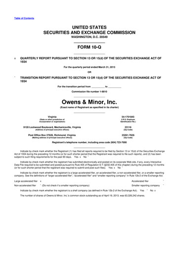 Thumbnail Owens & Minor

 10-Q Quarterly Report FY2013 
