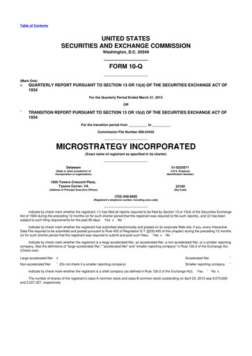 Thumbnail Strategy 
 (MicroStrategy) 10-Q Quarterly Report FY2013 