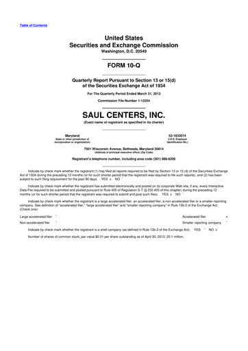 Thumbnail Saul Centers 10-Q Quarterly Report FY2013 