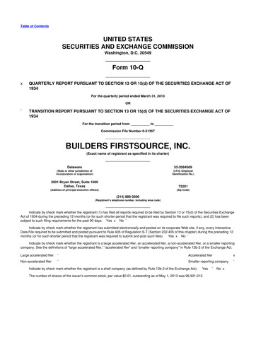 Thumbnail Builders FirstSource
 10-Q Quarterly Report FY2013 