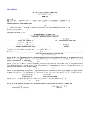 Thumbnail Martin Marietta Materials 10-Q Quarterly Report FY2013 