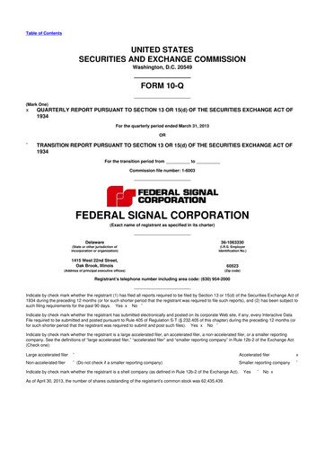 Thumbnail Federal Signal 10-Q Quarterly Report FY2013 