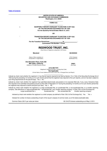 Thumbnail Redwood Trust 10-Q Quarterly Report FY2013 