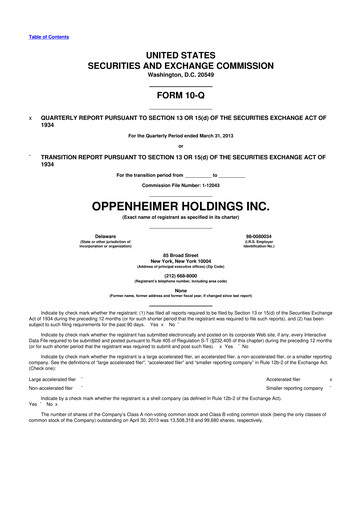 Vorschaubild Oppenheimer Holdings
 10-Q Quartalsbericht 2013 