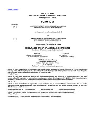 Thumbnail Reinsurance Group of America
 10-Q Quarterly Report FY2013 