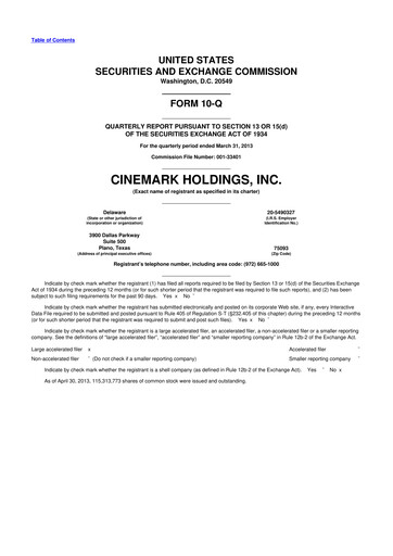 Thumbnail Cinemark Theatres
 10-Q Quarterly Report FY 