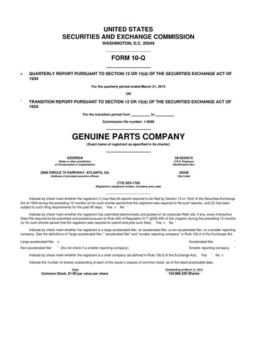 Thumbnail Genuine Parts Company
 10-Q Quarterly Report FY2013 