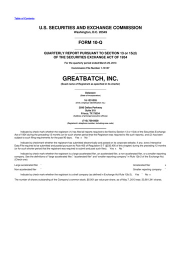 Miniature Integer Holdings
 10-Q Rapport trimestriel 2013 