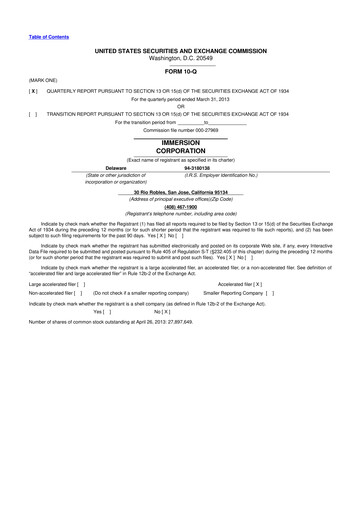 Thumbnail Immersion Corporation
 10-Q Quarterly Report FY2013 