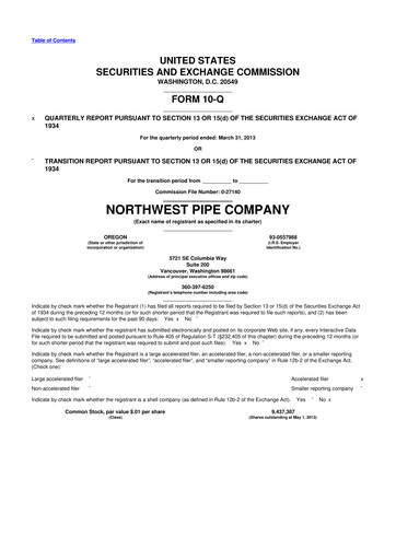 Miniature Northwest Pipe Company
 10-Q Rapport trimestriel 2013 