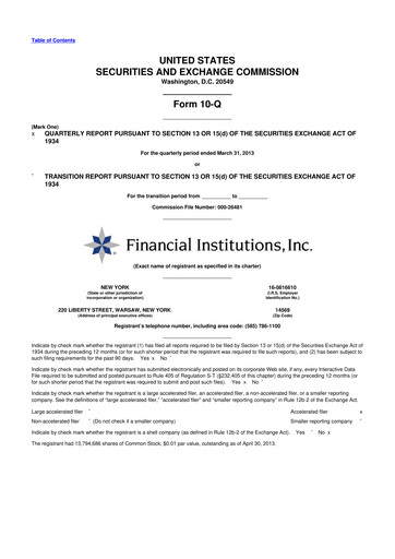 Thumbnail Financial Institutions 10-Q Quarterly Report FY 