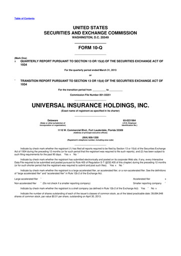 Vorschaubild Universal Insurance Holdings 10-Q Quartalsbericht 2013 