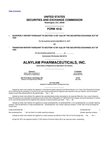 Thumbnail Alnylam Pharmaceuticals
 10-Q Quarterly Report FY2013 