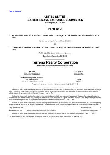 Thumbnail Terreno Realty
 10-Q Quarterly Report FY2013 