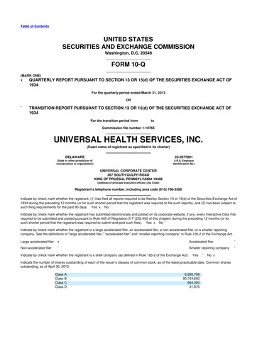 Thumbnail Universal Health Services
 10-Q Quarterly Report FY2013 