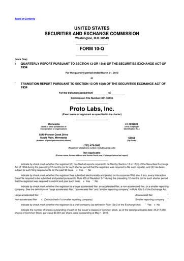 Thumbnail Protolabs 10-Q Quarterly Report FY2013 