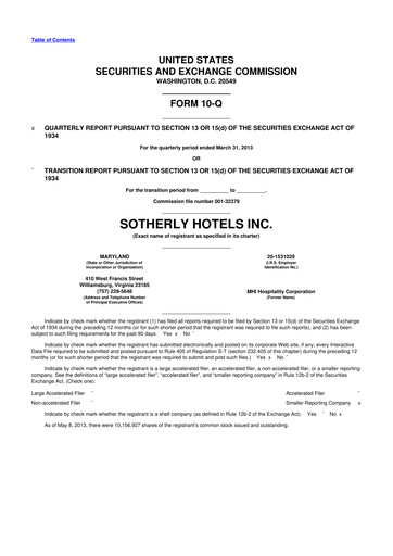 Miniature Sotherly Hotels 10-Q Rapport trimestriel 2013 