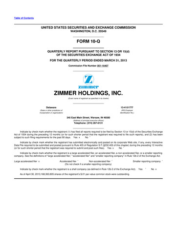 Thumbnail Zimmer Biomet 10-Q Quarterly Report FY2013 