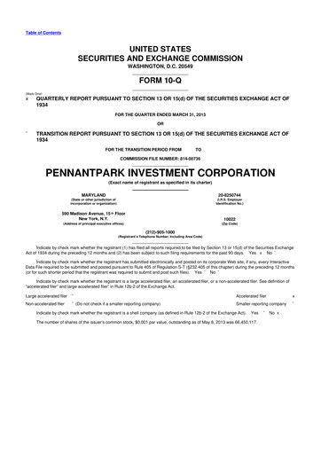 Thumbnail PennantPark Investment 10-Q Quarterly Report FY 