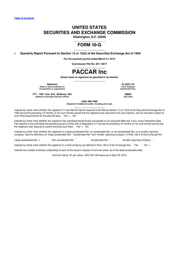 Thumbnail Paccar 10-Q Quarterly Report FY2013 