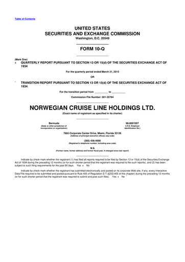 Thumbnail Norwegian Cruise Line
 10-Q Quarterly Report FY2013 