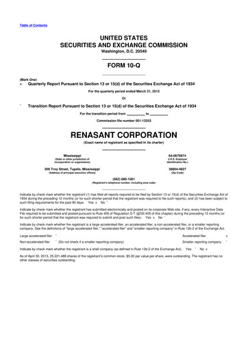 Thumbnail Renasant Corp 10-Q Quarterly Report FY 