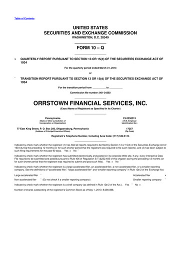 Miniature Orrstown Financial Services 10-Q Rapport trimestriel 2013 