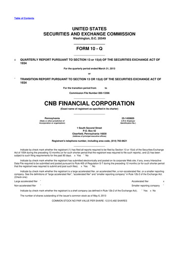Thumbnail CNB Financial Corp 10-Q Quarterly Report FY2013 